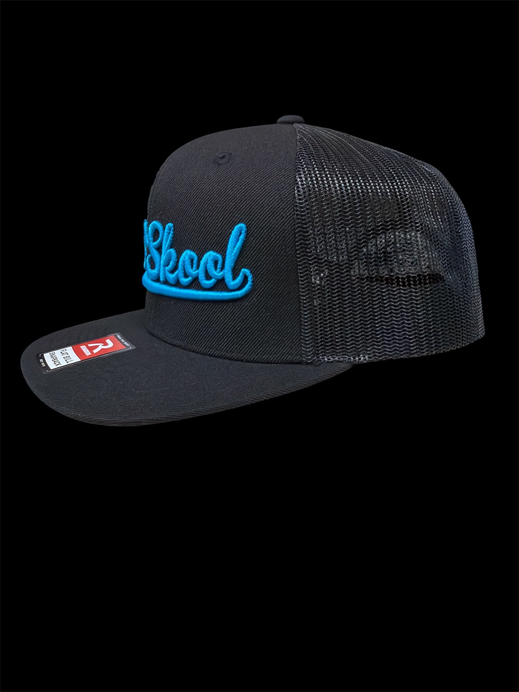 Teal On Black Vintage Script Hat