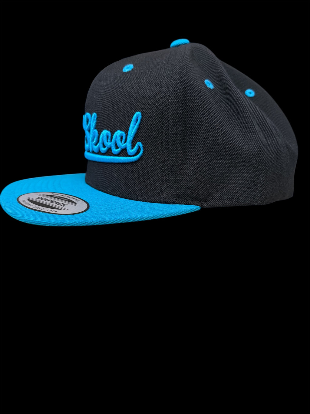 Teal on Black Vintage Script Hat