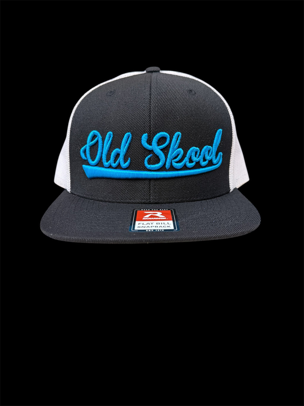 Teal on Black & White Vintage Script Hat