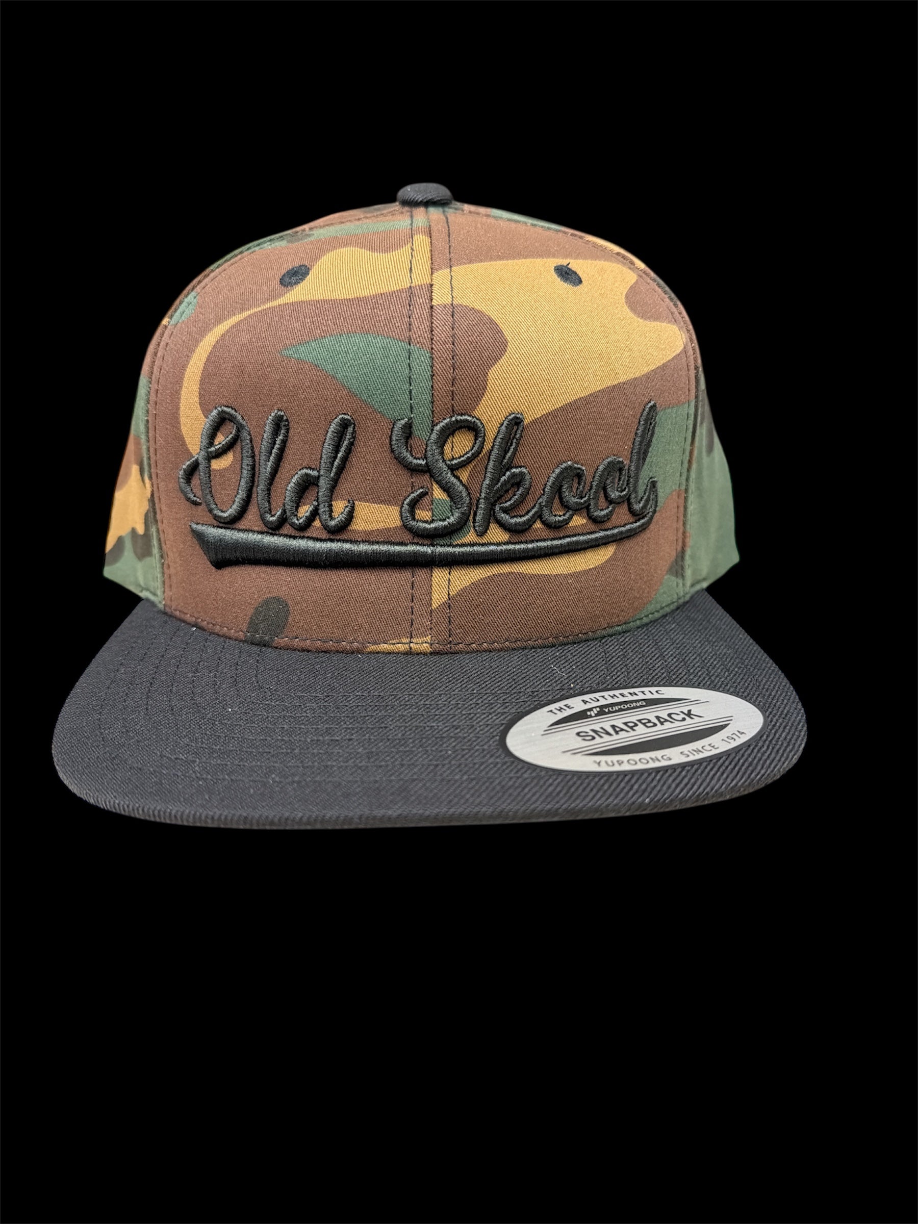 Black on Camo Vintage Script Hat