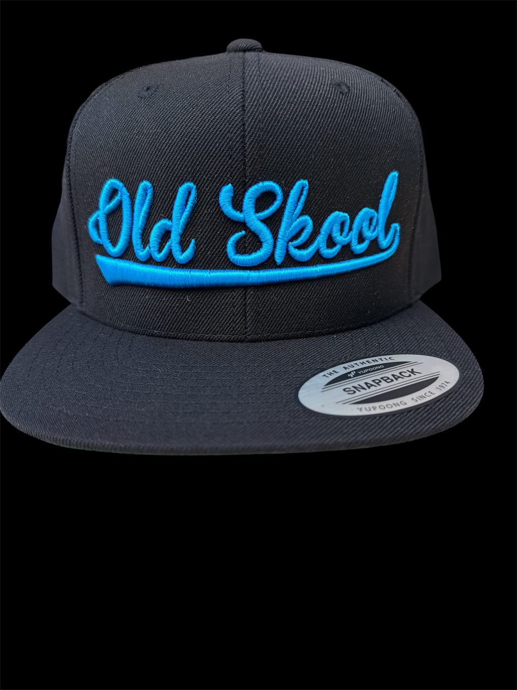 Teal on Black Vintage Script Hat