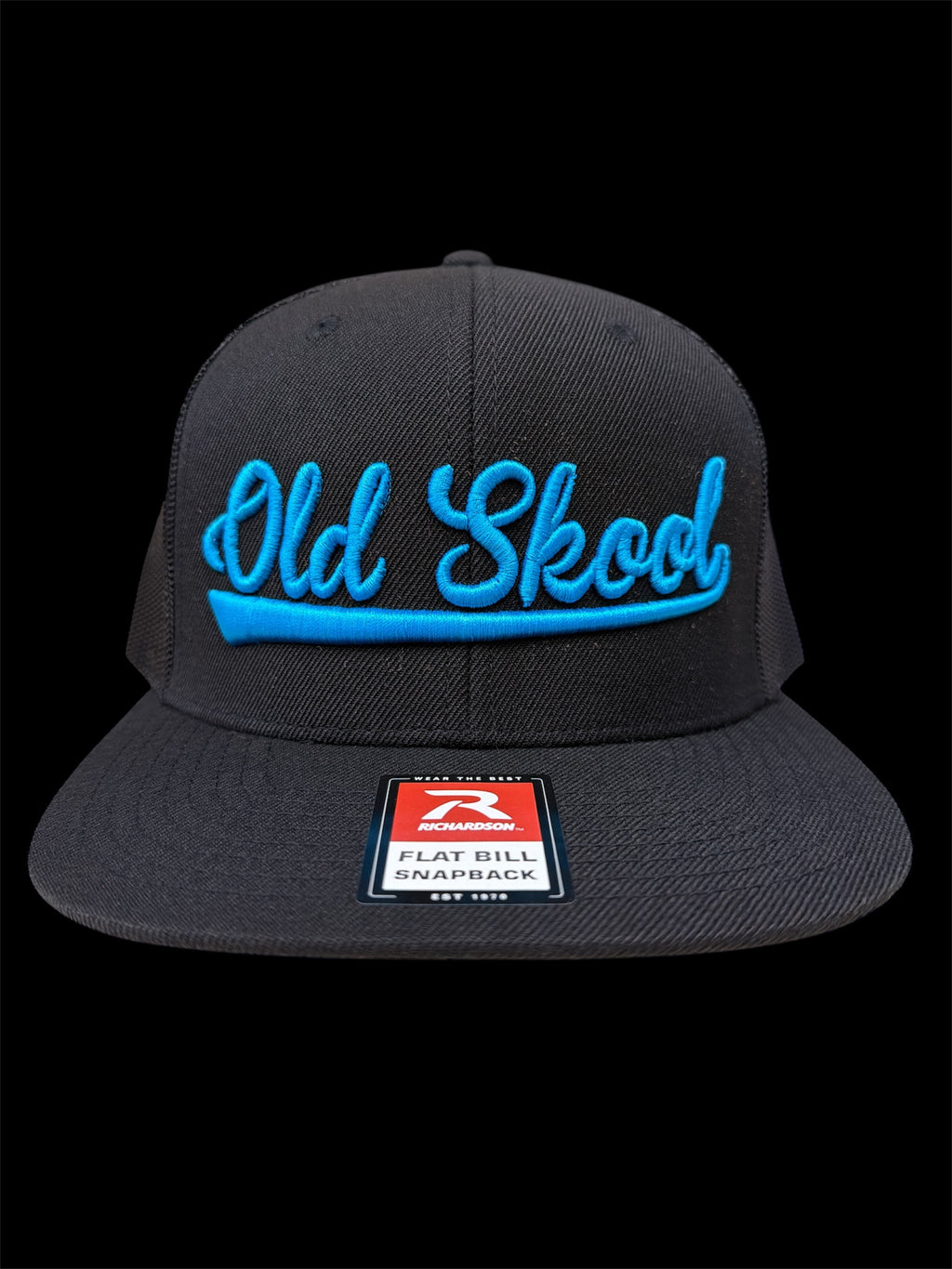 Teal On Black Vintage Script Hat