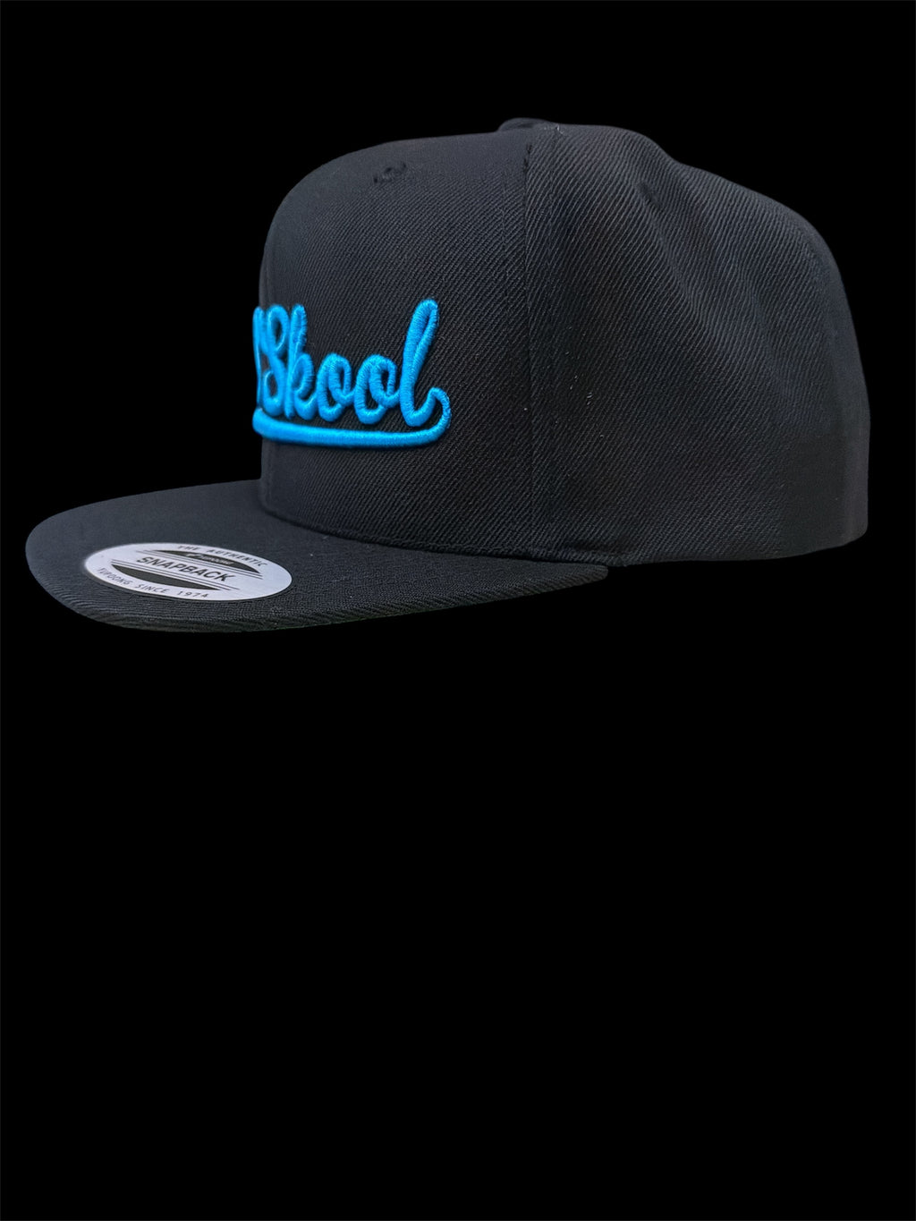 Teal on Black Vintage Script Hat