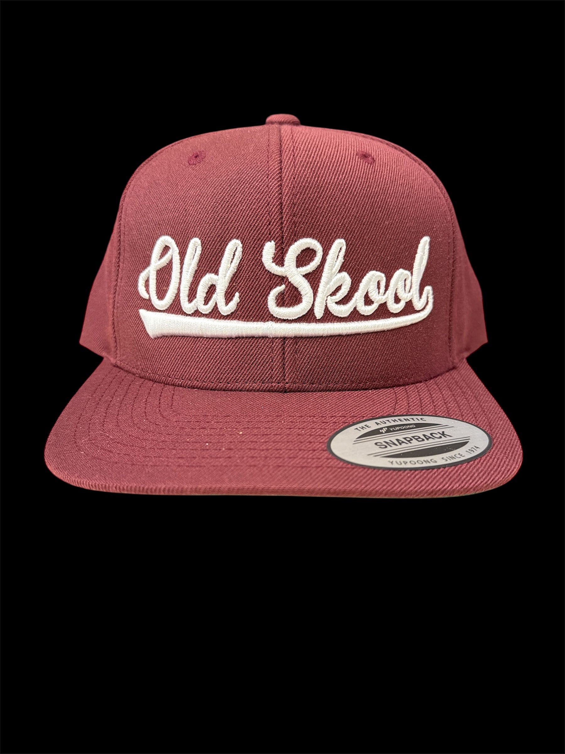 White on Maroon Vintage Script Hat