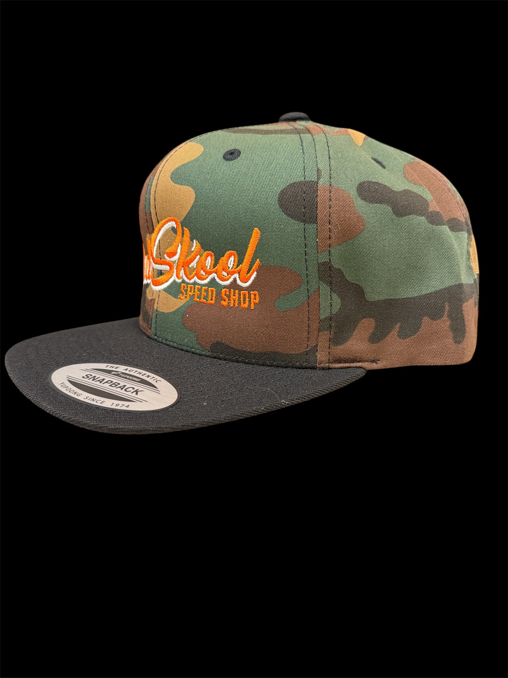Orange On Camo Original Script Hat