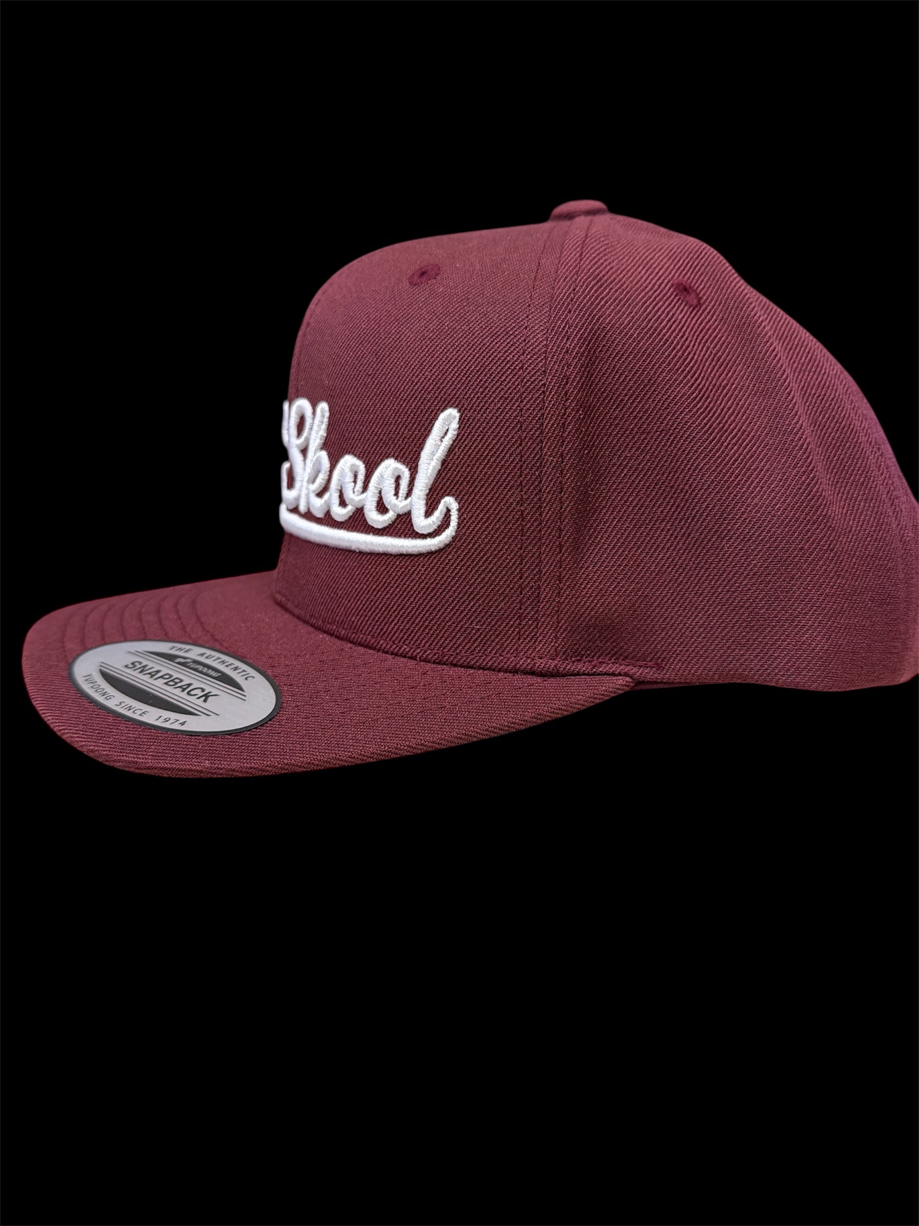 White on Maroon Vintage Script Hat
