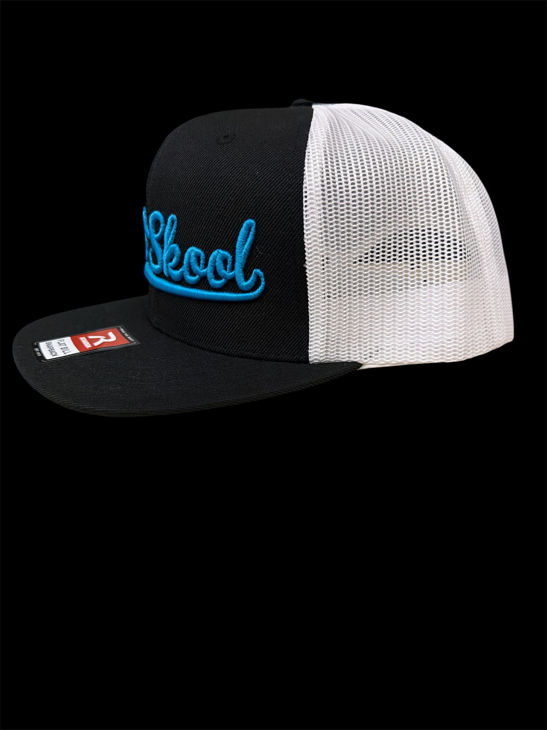 Teal on Black & White Vintage Script Hat