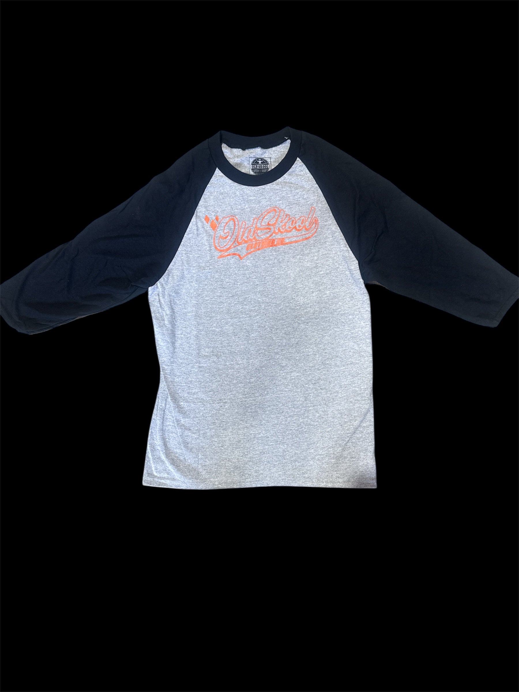 Grey Oldskool Baseball Tee, Orange Lettering