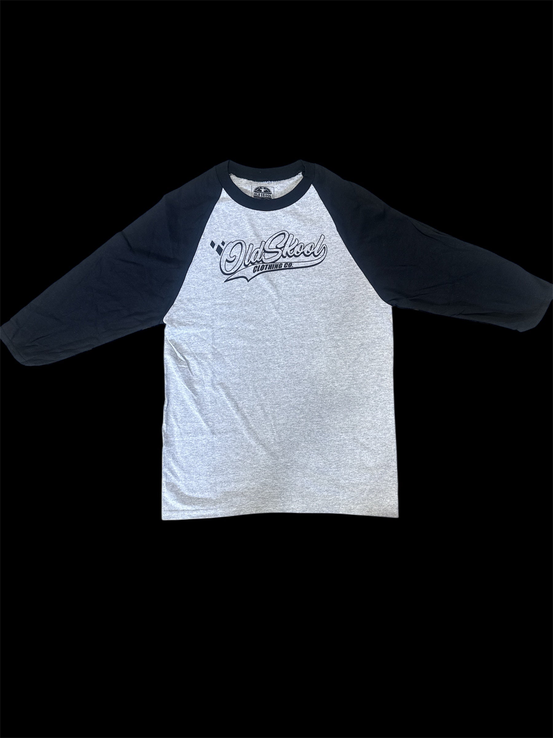 Grey Oldskool Baseball Tee, Black Lettering