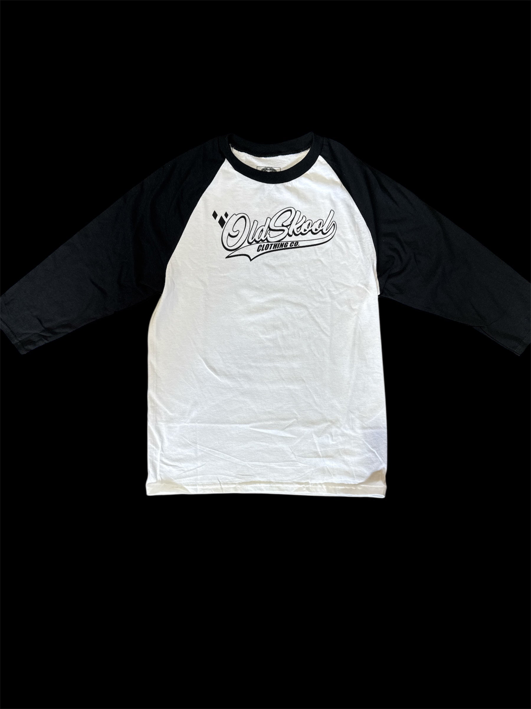 Black Oldskool Baseball Tee, Black Lettering