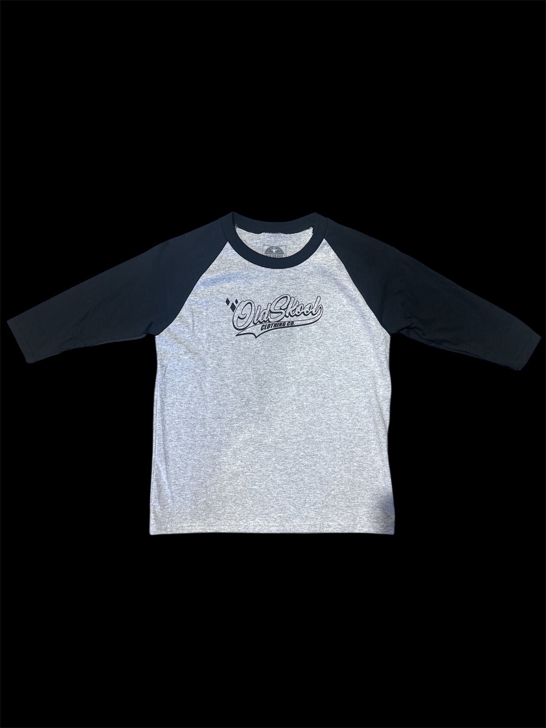 Youth Oldskool Baseball Tee, Black & Grey