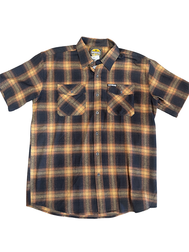 Orange Black  Short Sleeve Flannel
