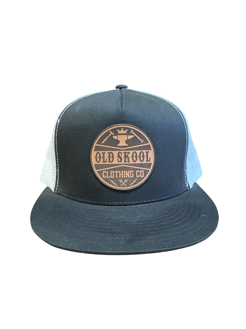 Black White Brown Leather Patch Hat