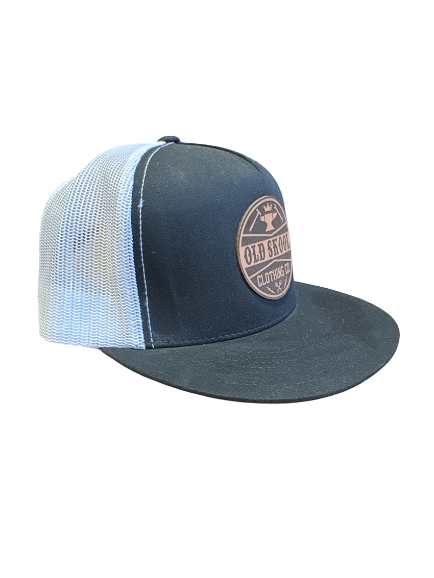 Black White Brown Leather Patch Hat