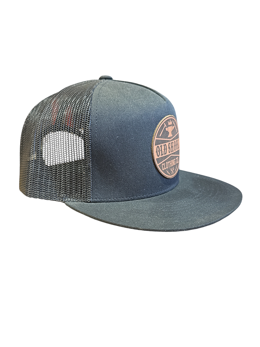 Black  Brown Leather Patch Hat