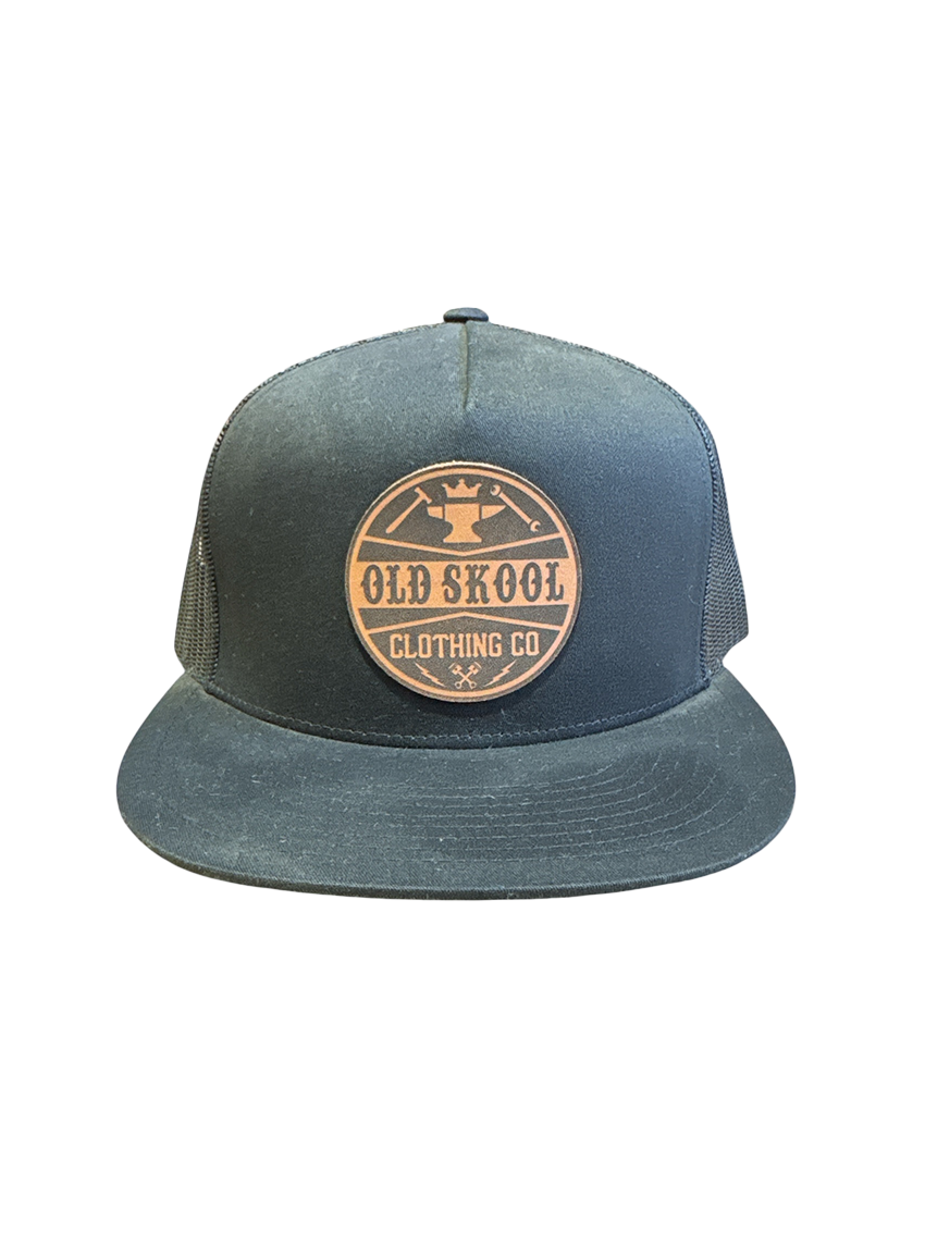 Black  Brown Leather Patch Hat