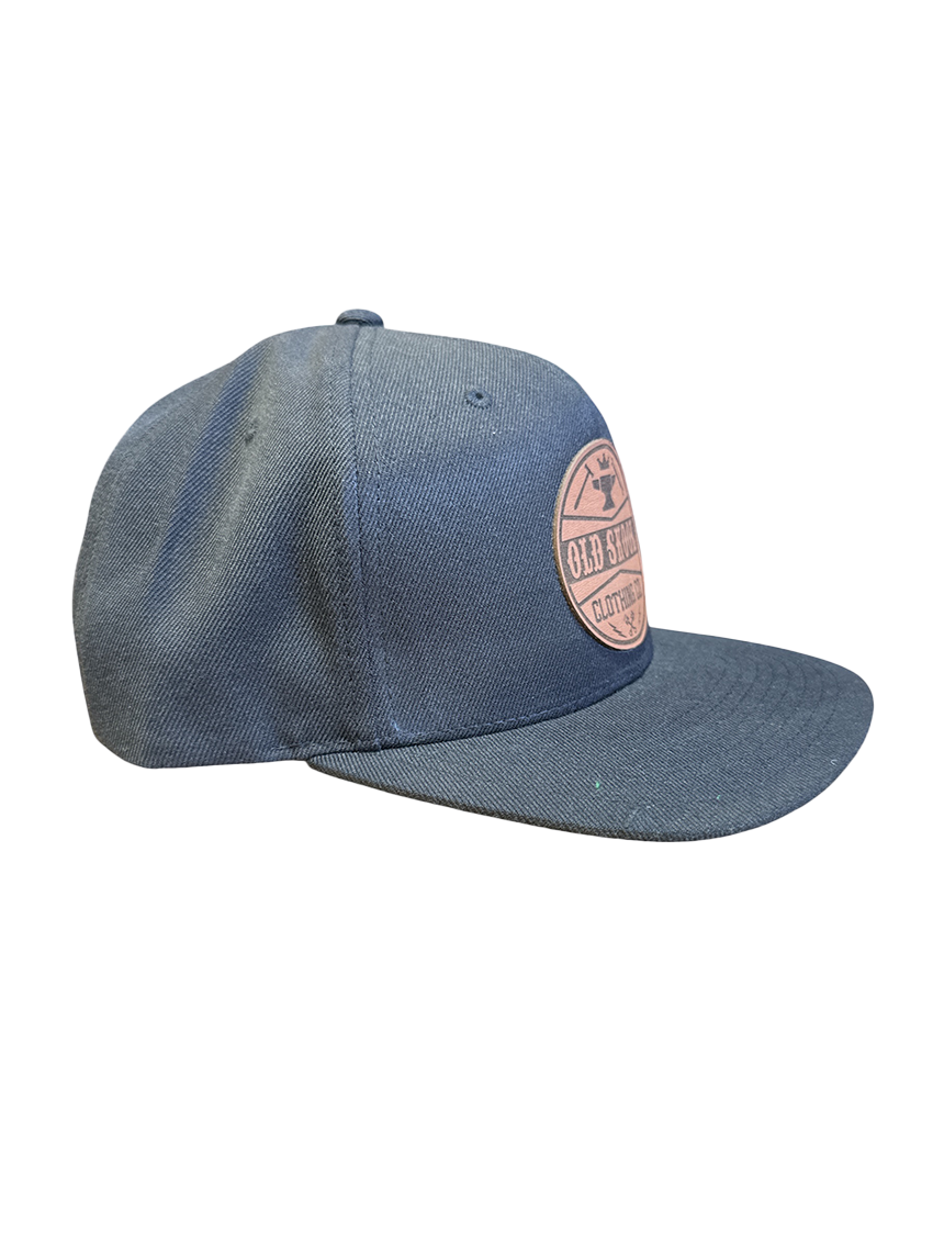 Black  Brown Leather Patch Snapback Hat