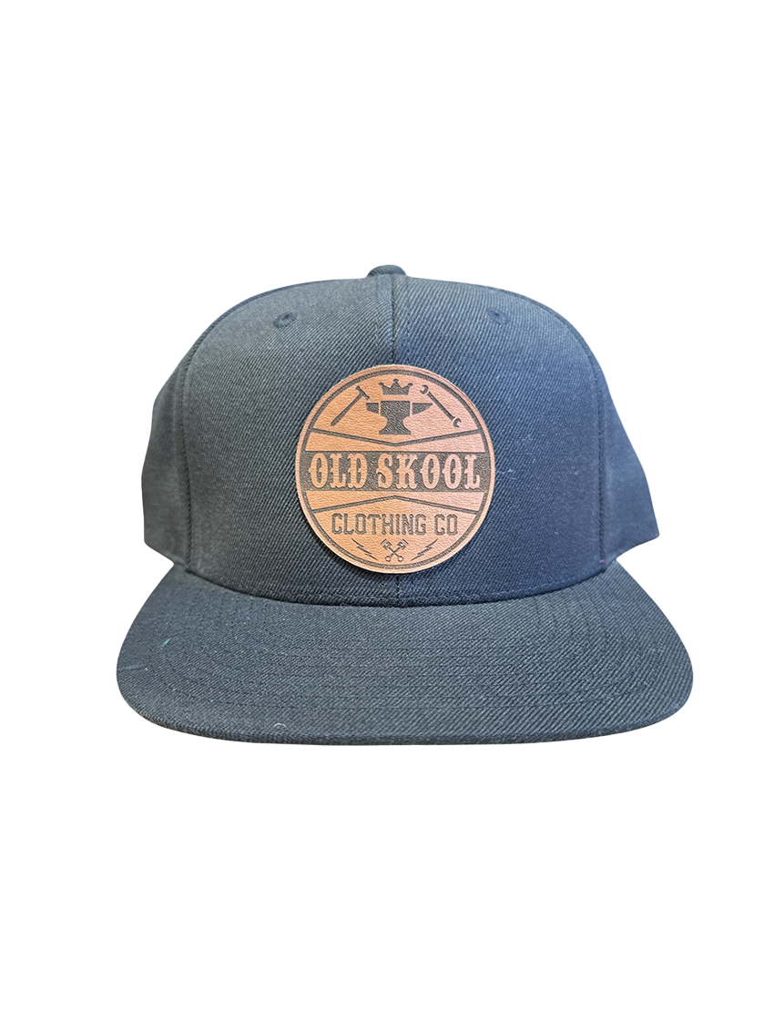 Black  Brown Leather Patch Snapback Hat