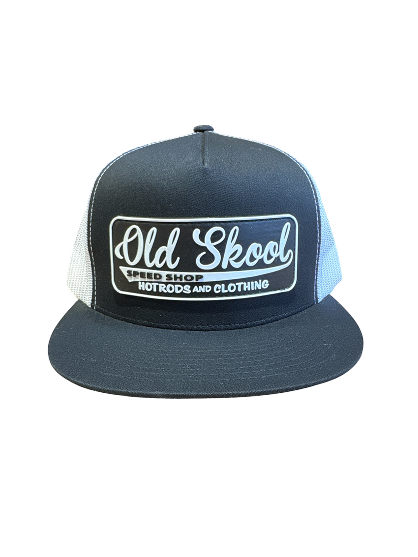 Black White Old Skool Speedshop Patch Trucker Hat