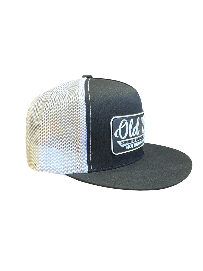 Black White Old Skool Speedshop Patch Trucker Hat