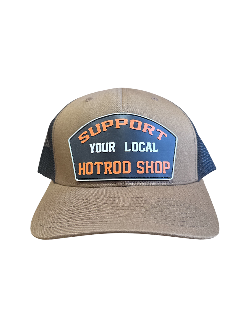 Black Brown Support Your Local Hotrod Shop Patch Hat