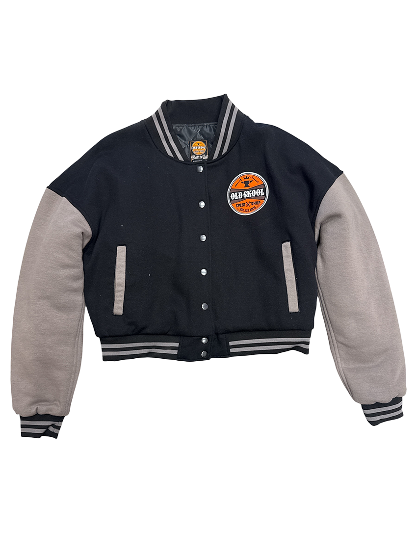 Black Womens Crop Varsity Jacket
