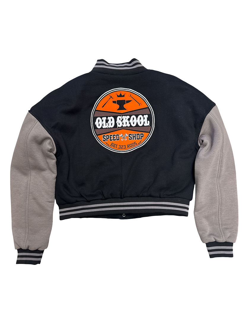Black Womens Crop Varsity Jacket
