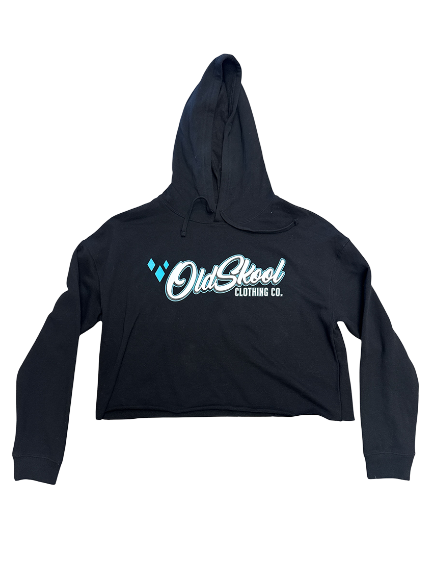 Teal and Black Old Skool Crop Hoodie