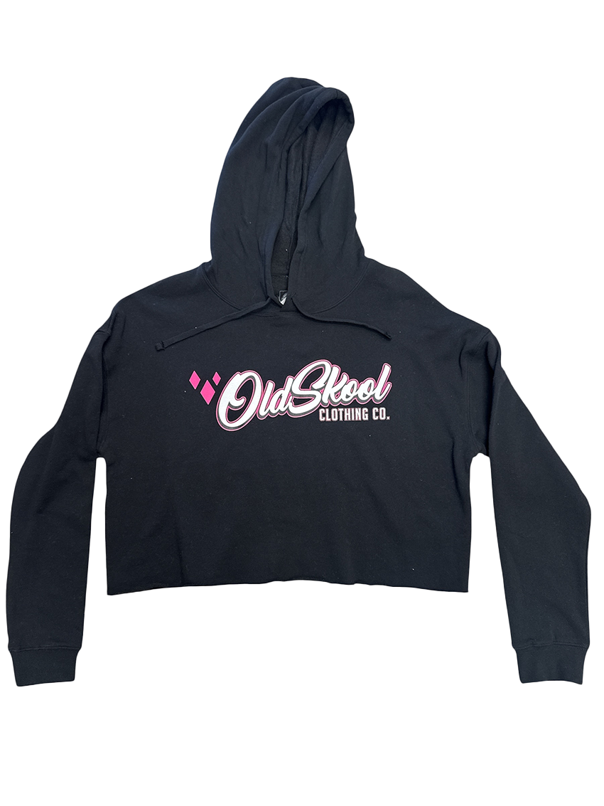 Pink and Black Old Skool Crop Hoodie