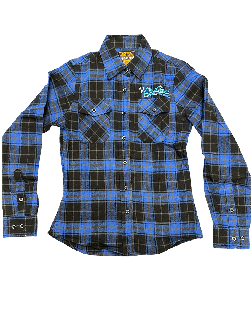 Women's Black and Blue Script Flannel