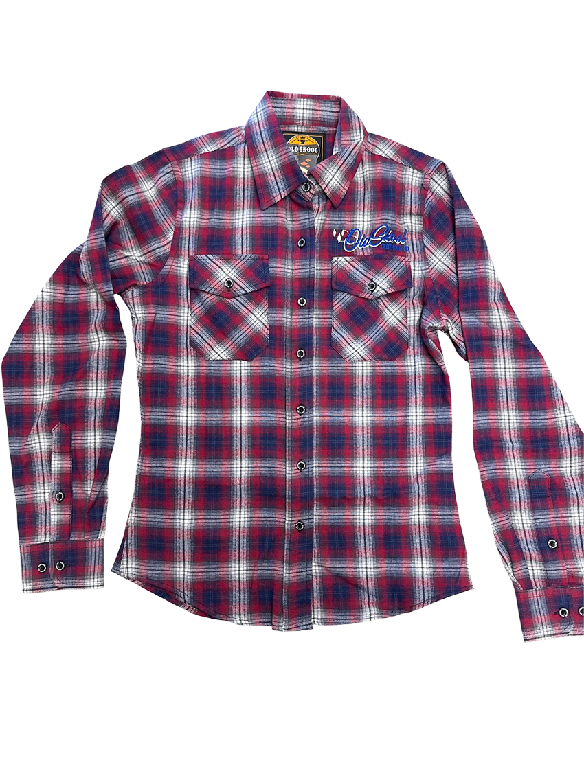 Womens Red, White, and blue Script Flannel