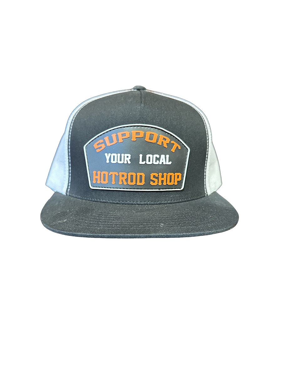 Black White Support Your Local Hotrod Shop Patch Hat