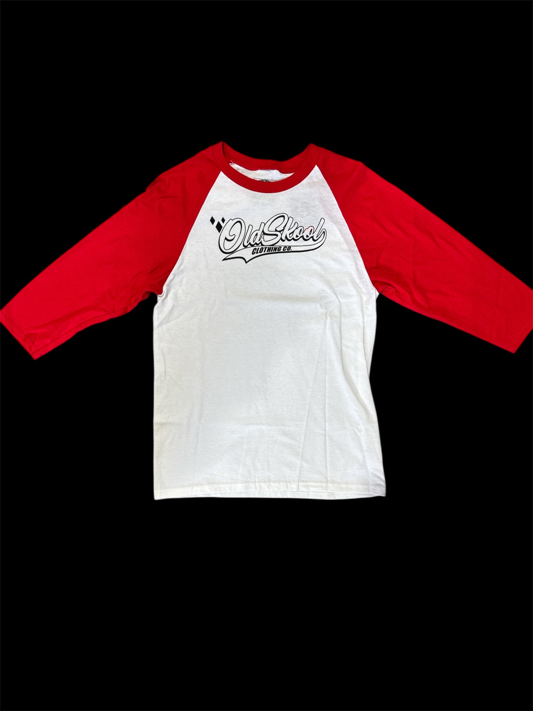 Red Oldskool Baseball tee/ Black lettering